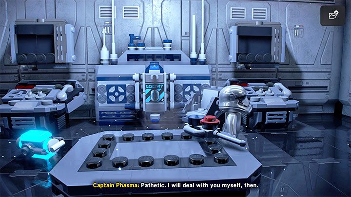 Kapitan Phasma (Captain Phasma) początkowo będzie ukrywała się w centralnym pomieszczeniu kontrolnym - LEGO Skywalker Saga: Królowa Starkillera (Starkiller Queen) - solucja, opis przejścia - LEGO Skywalker Saga - poradnik do gry