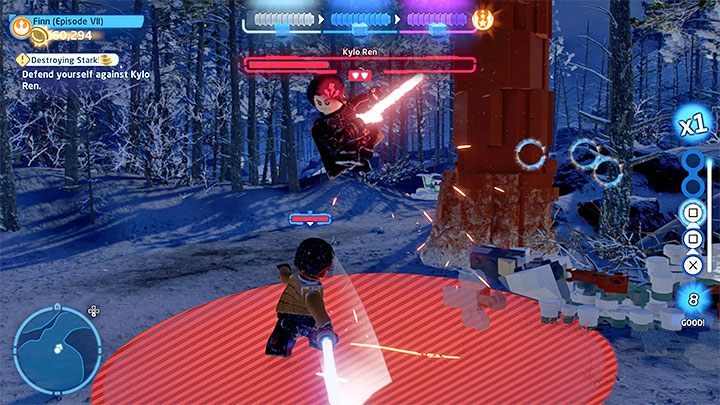 Pojedynek składa się z 3 części i w każdej z nich Waszym zadaniem będzie pozbawienie bossa jednego z pasków zdrowia - LEGO Skywalker Saga: Zniszczenie Starkillera (Destroying Starkiller) - solucja, opis przejścia - LEGO Skywalker Saga - poradnik do gry