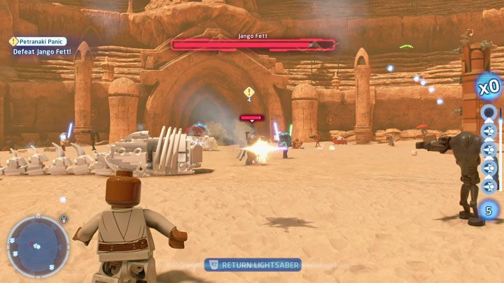 Do walk docelowo dołączy Jango Fett i od momentu pojawienia się tego bossa powinniście na nim skoncentrować wszystkie swoje ataki - LEGO Skywalker Saga: Jango Fett - boss, jak pokonać? - LEGO Skywalker Saga - poradnik do gry