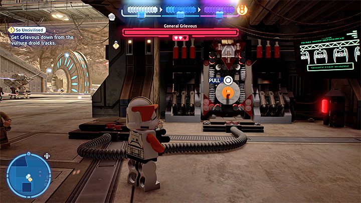 Boss po każdym zaliczonym fragmencie walki ucieknie na górę i musicie do niego dotrzeć - LEGO Skywalker Saga: Generał Grievous (General Grievous) - boss, jak pokonać? - LEGO Skywalker Saga - poradnik do gry
