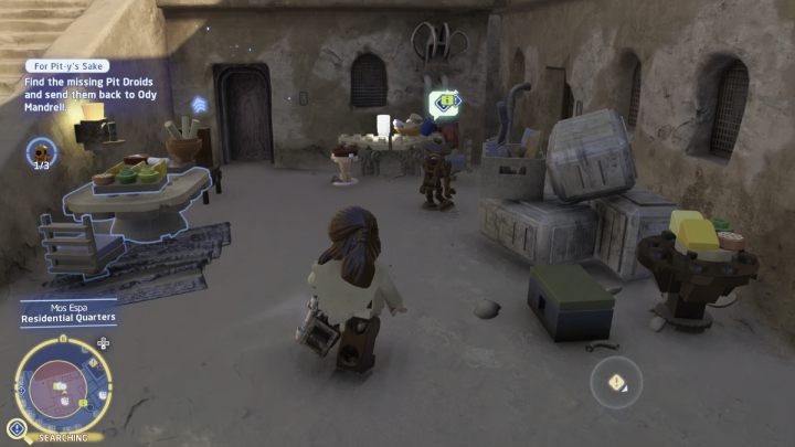 2 droid stoi przy schodach przy Kwaterach Mieszkalnych w północnej części miasta - LEGO Skywalker Saga: Pieniężny protest pit droidów (For Pit-ys Sake) - solucja, opis przejścia - LEGO Skywalker Saga - poradnik do gry