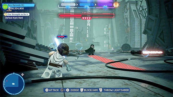 Na ataki bossa powinniście reagować unikami - LEGO Skywalker Saga: Kylo Ren, epizod 9 - boss, jak pokonać? - LEGO Skywalker Saga - poradnik do gry