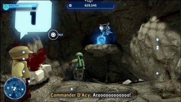 Ten klocek leży na niewielkiej półce skalnej, zaraz obok sieci z pająkiem - LEGO Star Wars The Skywalker Saga: Placówka Crait - lista wszystkich łamigłówek - LEGO Skywalker Saga - poradnik do gry