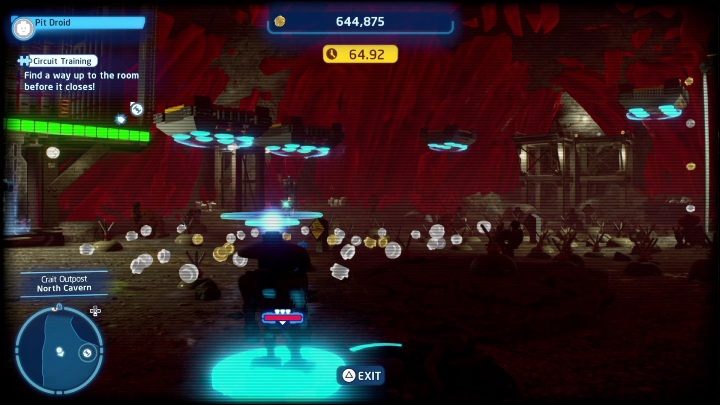 Przejętym droidem musicie pociągnąć za dźwignię, a następnie w 75 sekund dojść na górę po znajdźkę - LEGO Star Wars The Skywalker Saga: Placówka Crait - lista wszystkich łamigłówek - LEGO Skywalker Saga - poradnik do gry