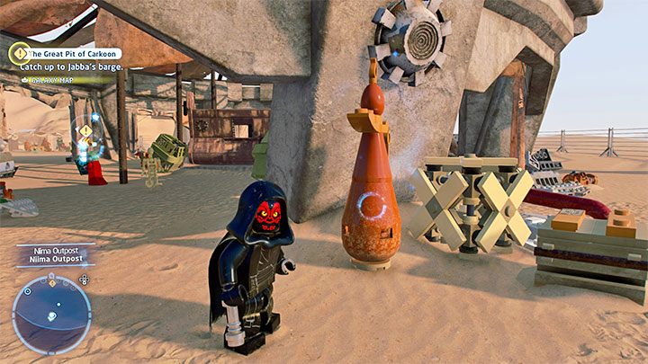 Rodzaj znajdźki: Łamigłówka - Klocek Kyber - LEGO Skywalker Saga: Osada Niima (Niima Outpost) - lista wszystkich łamigłówek - LEGO Skywalker Saga - poradnik do gry
