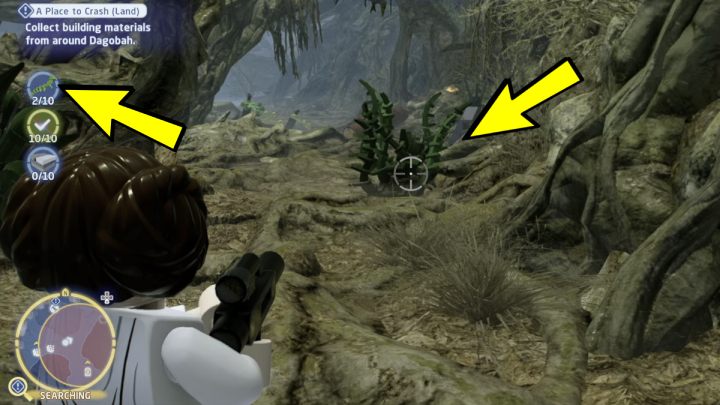 Rośliny zbierzecie ze zniszczonych zielonych krzaków, rosnących na ziemi - LEGO Skywalker Saga: Miejsce na rozbicie obozu (A Place to Crash Land) - solucja, opis przejścia - LEGO Skywalker Saga - poradnik do gry