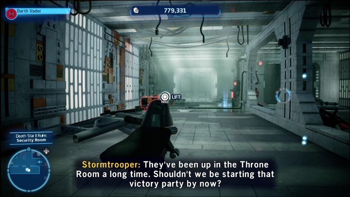 Po wejściu do środka musicie udać się w lewo, aby zniszczyć przedmioty wokół przycisku - LEGO Skywalker Saga: Miejsce katastrofy - lista wszystkich łamigłówek - LEGO Skywalker Saga - poradnik do gry