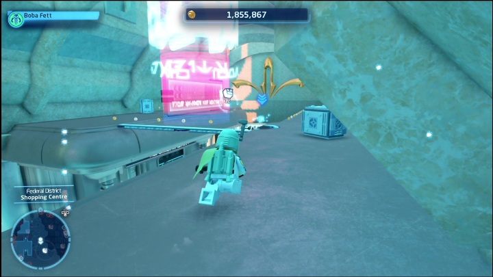 Ten klocek znajdziecie przy suficie w części sklepowej dzielnicy - LEGO Skywalker Saga: Dzielnica federalna - lista wszystkich łamigłówek - LEGO Skywalker Saga - poradnik do gry