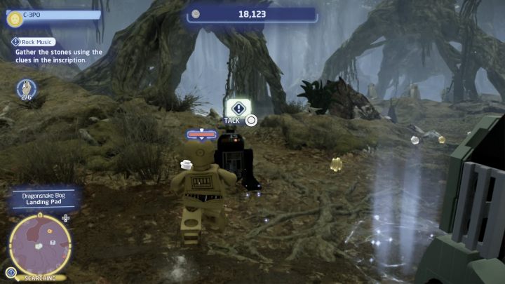 Sterując droidem protokolarnym porozmawiajcie z droidem astromechanicznym na bagnie smokowęża na planecie Dagobah - LEGO Skywalker Saga: Skaldowie (Rock Music) - solucja, opis przejścia - LEGO Skywalker Saga - poradnik do gry