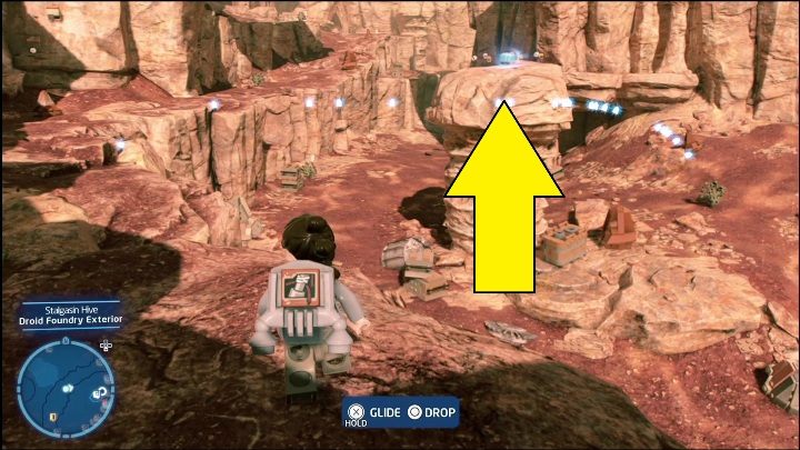 Dotarcie do tej znajdźki wymaga zbieracza z lotnią bądź postaci z plecakiem odrzutowym (np - LEGO Skywalker Saga: Ul Stalgasin - lista wszystkich łamigłówek - LEGO Skywalker Saga - poradnik do gry