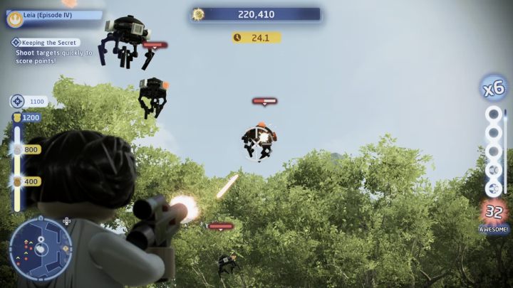 Próba polega na zdobyciu jak największej ilości punktów za zestrzelenie latających celów - LEGO Skywalker Saga: Yavin 4 - próba, solucja, opis przejścia - LEGO Skywalker Saga - poradnik do gry