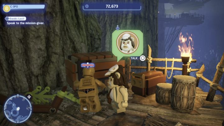Sterując postacią droida protokolarnego porozmawiajcie ze zleceniodawcą w wiosce ewoków - LEGO Skywalker Saga: Endorwać szturmowca (Ewoks Lost!) - solucja, opis przejścia - LEGO Skywalker Saga - poradnik do gry