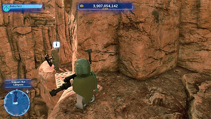 Wędrowny wookiee stoi na małej skalnej półce (powyższy obrazek) i musicie wykonać kilka precyzyjnych skoków żeby do niego dotrzeć - LEGO Skywalker Saga: Gdzie jest wookiee? (Wheres the Wookiee?) - lista wszystkich (cz. 1) - LEGO Skywalker Saga - poradnik do gry