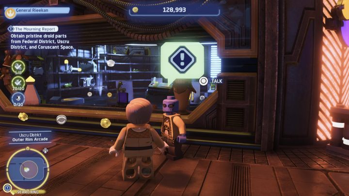 Na koniec udajcie się do dzielnicy Uscru na planecie Coruscant i idźcie za wyznacznikiem do salonu gier - LEGO Skywalker Saga: Radiowa odbudowa (The Mourning Report) - solucja, opis przejścia - LEGO Skywalker Saga - poradnik do gry