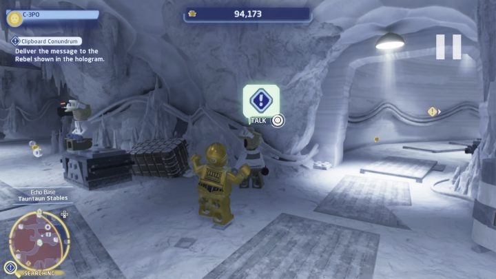 Idźcie za wyznacznikiem do obszaru poszukiwań i porozmawiajcie z rebeliantem stojącym przy lodowej ścianie - LEGO Skywalker Saga: Notatki natychmiast niezbędne (Clipboard Conundrum) - solucja, opis przejścia - LEGO Skywalker Saga - poradnik do gry