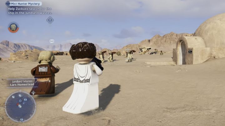 Podążając za Zuckussem, ochraniajcie go przed atakami przeciwników - LEGO Skywalker Saga: Mglista przeszłość Łowcy z Mgieł (Mist Hunter Mystery) - solucja, opis przejścia - LEGO Skywalker Saga - poradnik do gry