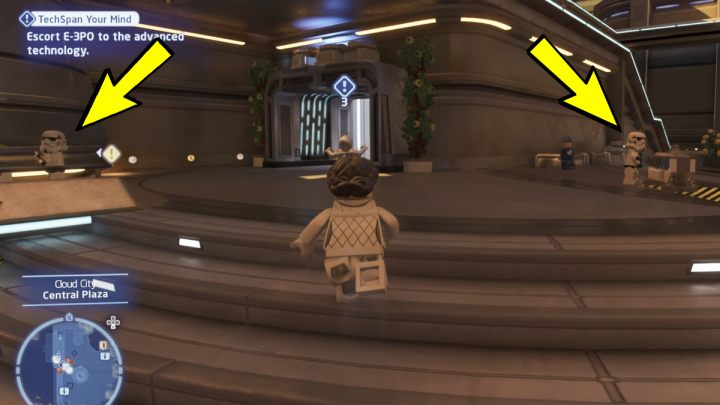 Podążajcie za droidem, aż dojdziecie do budynku, do którego wszedł mężczyzna, z którym wcześniej rozmawialiście - LEGO Skywalker Saga: Technologiczny test (TechSpan Your Mind) - solucja, opis przejścia - LEGO Skywalker Saga - poradnik do gry