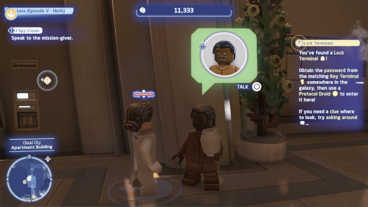 Porozmawiajcie ze zleceniodawcą przy budynku mieszkalnym w Mieście w Chmurach - LEGO Skywalker Saga: Lodowa misja eskortowa (I Spy Cream) - solucja, opis przejścia - LEGO Skywalker Saga - poradnik do gry