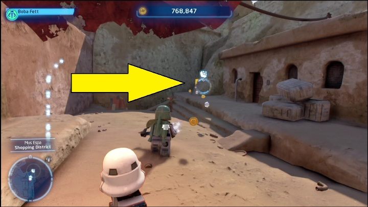 Kolejny klocek znajdziecie poza główną drogą, we wschodniej części lokacji - LEGO Skywalker Saga: Mos Espa - lista wszystkich łamigłówek - LEGO Skywalker Saga - poradnik do gry
