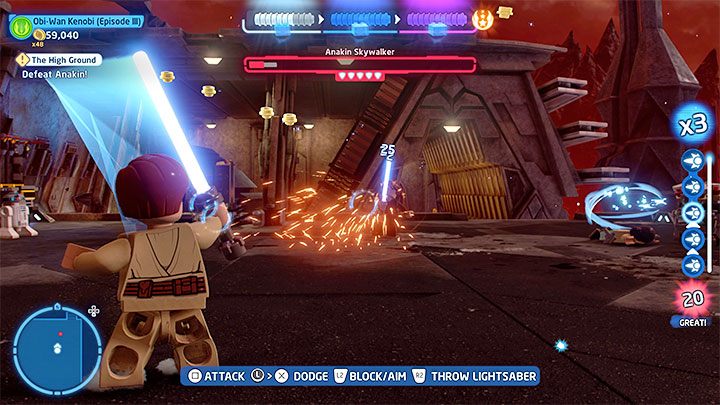Atakowaniem Anakina, który jest głównym bossem całej części 3, powinniście zajmować się sterując Obi-Wanem - LEGO Skywalker Saga: Przewaga wysokości (The High Ground) - solucja, opis przejścia - LEGO Skywalker Saga - poradnik do gry
