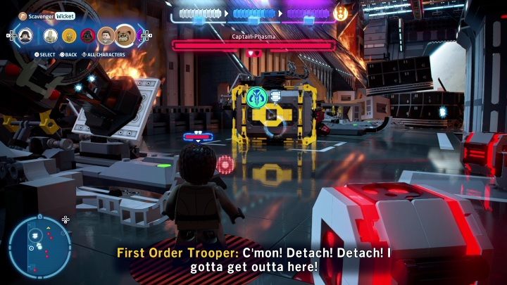 W drugiej fazie bossa potrzebujecie Łowcy Nagród do zniszczenia żółtego klocka - LEGO Skywalker Saga: Ostatni Jedi - lista znajdziek i nagrody - LEGO Skywalker Saga - poradnik do gry