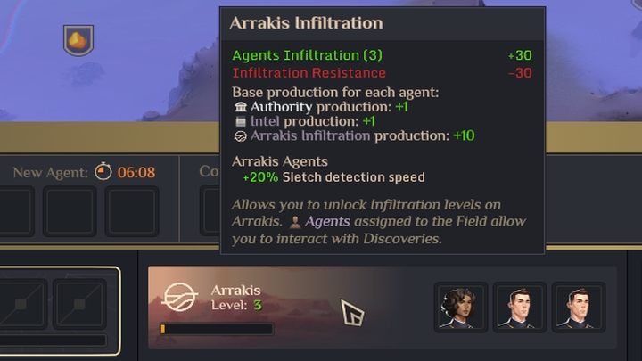 Przeprowadzanie Infiltracji Arrakis przez agentów także zwiększa szansę na wykrycie Siczy. - Dune Spice Wars: Sicze (Sietches) - Dune Spice Wars - poradnik do gry