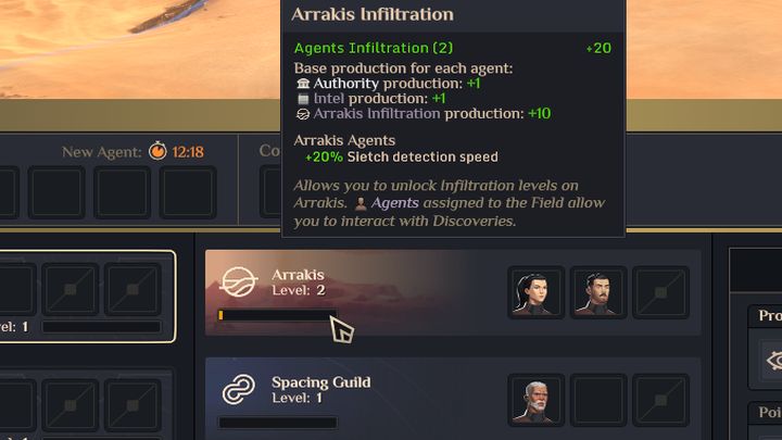 Aby wykonać inne działanie na Interesującym punkcie niż skorzystanie z wojsk lub Ornitoptera, potrzebujecie agentów - Dune Spice Wars: Interesujące miejsca - opis i lista - Dune Spice Wars - poradnik do gry