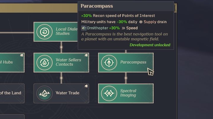 Są to Parakompas i Obrazowanie spektralne z zielonego drzewka Badań - Dune Spice Wars: Interesujące miejsca - opis i lista - Dune Spice Wars - poradnik do gry