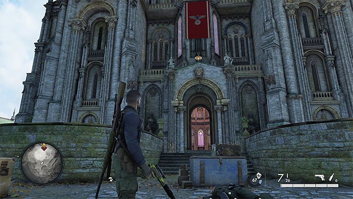 To główny budynek na mapie, w którym zalicza się jeden z obowiązkowych celów misji - Sniper Elite 5: Mapa misji 3 (Akademia szpiegowska) oraz opis lokacji - Sniper Elite 5 - poradnik do gry