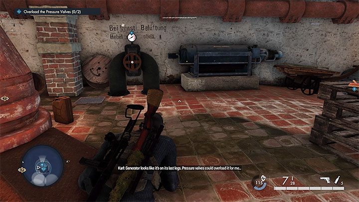 Drugi wariant zakłada przeładowanie rur pod ciśnieniem i musicie w tym celu zlokalizować wewnątrz budynku 2 zawory - Sniper Elite 5: Poboczne zadania z misji 4 - solucja, opis przejścia - Sniper Elite 5 - poradnik do gry