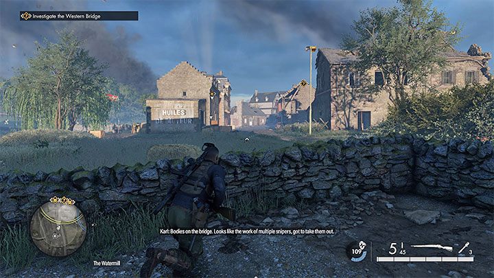 Do zachodniego miasteczka powinniście zbliżyć się z północy lub ze wschodu (powyższy obrazek) - Sniper Elite 5: Zabezpieczenie przeprawy (misja 6) - solucja, opis przejścia - Sniper Elite 5 - poradnik do gry