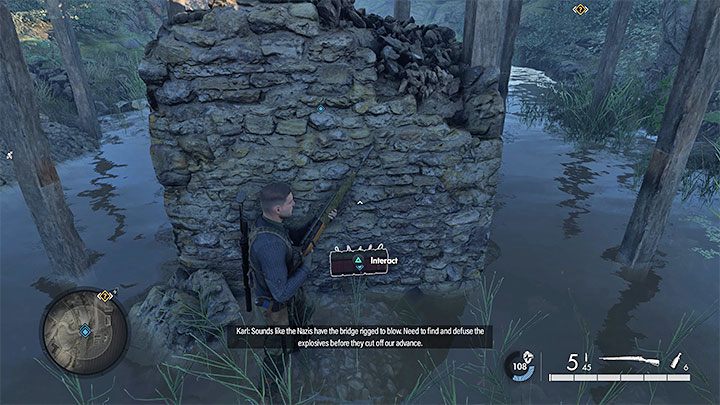 Po dotarciu do mostu zejdźcie do płytkiej rzeki - Sniper Elite 5: Zabezpieczenie przeprawy (misja 6) - solucja, opis przejścia - Sniper Elite 5 - poradnik do gry