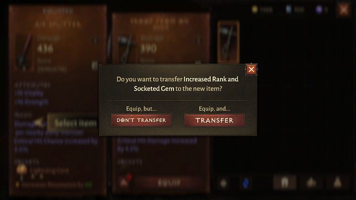 Przenoszenie rangi z jednego przedmiotu na drugi tego samego typu, odbywa się automatycznie - Diablo Immortal: Przedmioty - jak ulepszać? - Diablo Immortal - poradnik do gry