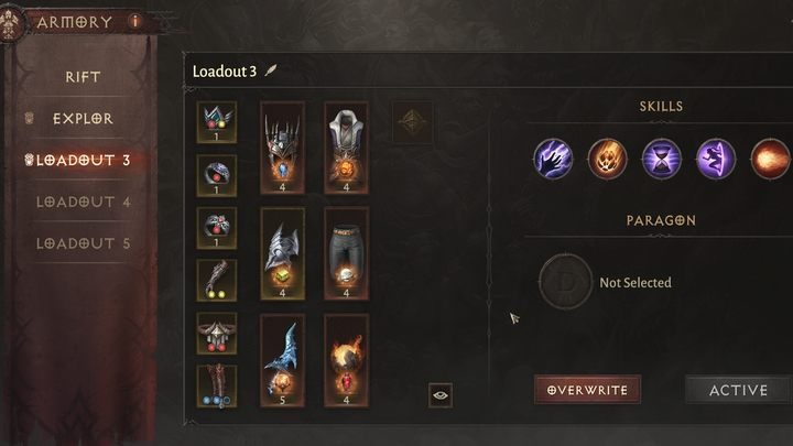 Aby zapisać układ w Zbrojowni, wyposażcie bohatera w żądane przedmioty i ustawcie schemat umiejętności - Diablo Immortal: Zbrojownia (Armory) i Skrytka (Stash) - Diablo Immortal - poradnik do gry