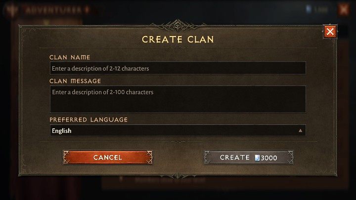 W tym oknie będziecie mogli wybrać nazwę klanu, a także napisać wiadomość, którą zobaczy każdy członek stowarzyszenia - Diablo Immortal: Klan - jak założyć? - Diablo Immortal - poradnik do gry