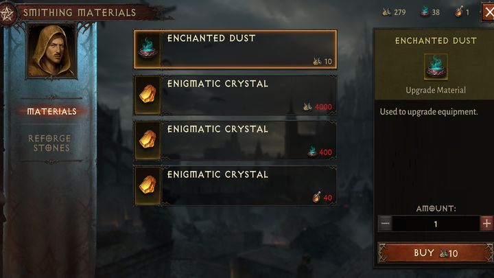 Obok Kowala w Zachodniej Marchii znajdziecie handlarza, który umożliwi Wam zamianę Złomu na Zaklęty Pył lub Złomu / Pyłu na Tajemniczy kryształ - Diablo Immortal: Materiały craftingowe - Diablo Immortal - poradnik do gry