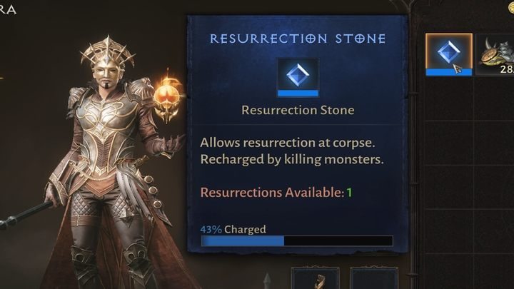 Możecie użyć go tylko raz na określony czas - a mowa tu o liczbie pokonanych potworów, które ładują moc kamienia - Diablo Immortal: Leczenie, wskrzeszanie, śmierć - Diablo Immortal - poradnik do gry