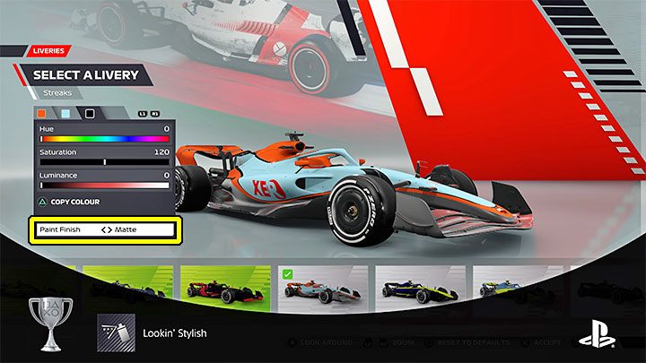Sposób odblokowania: Zmień wykończenie farbą wszystkich warstw szaty graficznej - F1 22: Trofea / Osiągnięcia - lista wszystkich, poradnik trofeowy - F1 22 - poradnik do gry