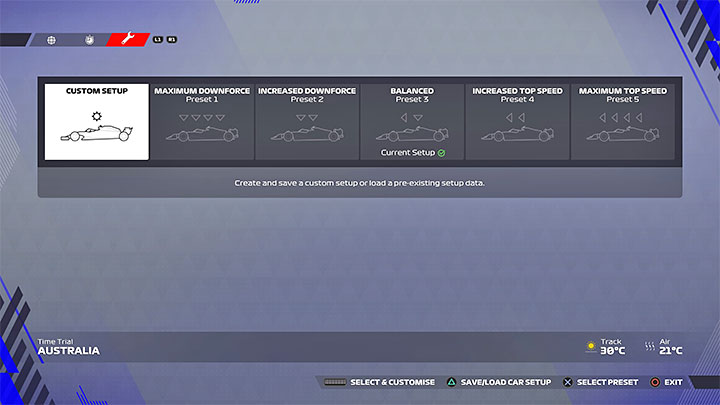 W zakładce konfiguracji macie dwie główne możliwości - F1 22: Konfiguracje bolidu (Setups) - czy warto zmieniać? - F1 22 - poradnik do gry