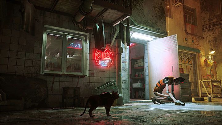 Z pralni wyjdzie właściciel i pozostanie już w tym miejscu, tzn - Stray: Zagadka z pralnią Super Spirit Laundry - Slumsy (The Slums) - Stray - poradnik do gry