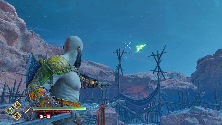 Włócznia bardzo pomaga w trafianiu w Kruki Odyna latające nad odwiedzanymi lokacjami - God of War Ragnarok: Jak trafiać w oddalone cele (tarcze, pochodnie, kruki Odyna)? - God of War Ragnarok - poradnik do gry