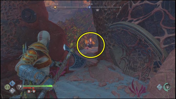 Rzućcie toporem w kryształ znajdujący się za jednym z czerwonych połączeń - God of War Ragnarok: Tajemnica Piasków (Secret of the Sands) - solucja, opis przejścia - God of War Ragnarok - poradnik do gry