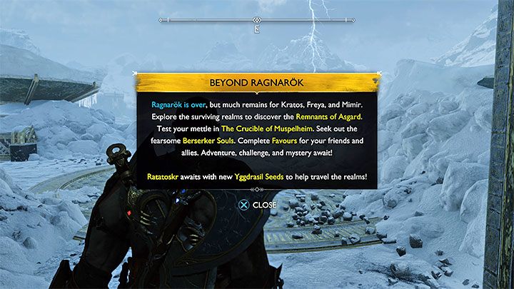 Po dotarciu do wyjścia z lokacji Gaj Hoddmimisa wyświetli się komunikat o awansowaniu do fazy endgame - to nowy quest Po Ragnaroku - God of War Ragnarok: Główne zakończenie - solucja, opis przejścia - God of War Ragnarok - poradnik do gry