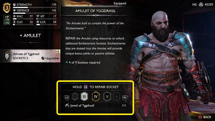 Do naprawienia zniszczonych gniazd w Amulecie Yggdrasilu będziecie potrzebować specjalnego przedmiotu o nazwie Klejnot Yggdrasilu (Jewel of Yggdrasil) - God of War Ragnarok: Zdobywanie składników do craftingu - God of War Ragnarok - poradnik do gry