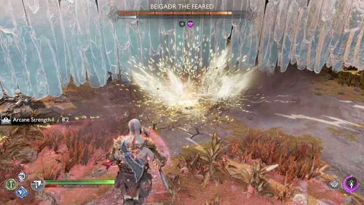 Trudny do uniknięcia czerwony atak berserka to atakowanie areny błyskawicami - God of War Ragnarok: Jak pokonać berserka Beigadr Straszny (Beigadr the Feared)? - God of War Ragnarok - poradnik do gry