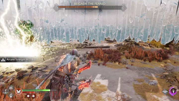 Inny czerwony atak to wypuszczenie błyskawic przed siebie - God of War Ragnarok: Jak pokonać berserka Beigadr Straszny (Beigadr the Feared)? - God of War Ragnarok - poradnik do gry
