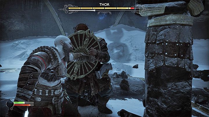 Thora osłabiajcie atakami wręcz - wyprowadzajcie je za każdym razem gdy unikniecie jego ataku lub go poprawnie zablokujecie - God of War Ragnarok: Jak pokonać Thora? - God of War Ragnarok - poradnik do gry
