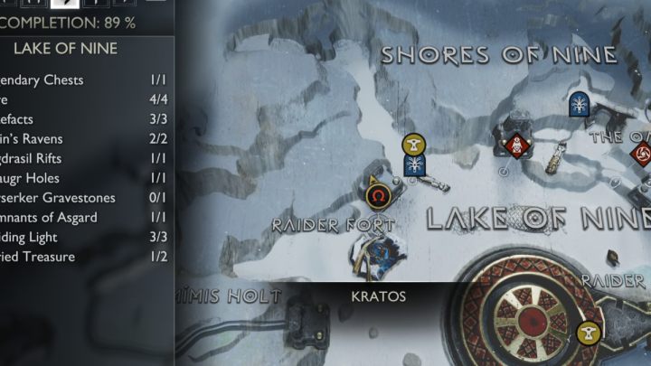 Drugi ukryty skarb w Jeziorze Dziewięciu w krainie Midgard jest niedaleko mistycznej bramy - God of War Ragnarok: Jezioro Dziewięciu (Lake of Nine), Midgard - serkety, znajdźki - God of War Ragnarok - poradnik do gry