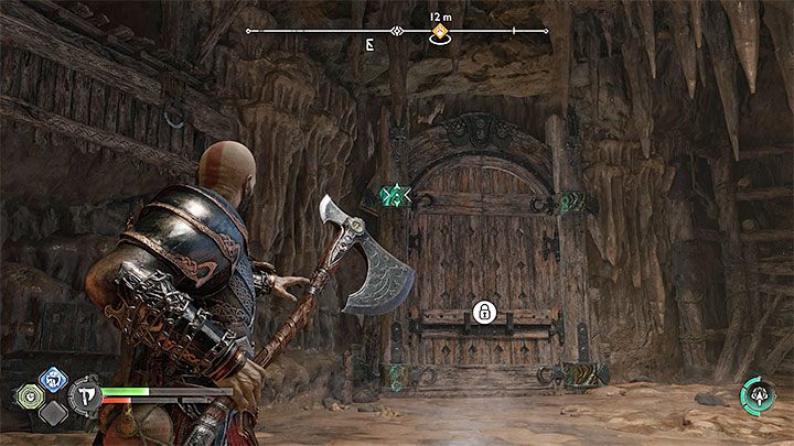 Dotrzecie do komnaty z dużą bramą i nakażcie Atreusowi zaatakować łukiem jej słabe zielone punkty - God of War Ragnarok: Na ratunek Tyrowi (The Quest for Tyr) - solucja, opis przejścia - God of War Ragnarok - poradnik do gry