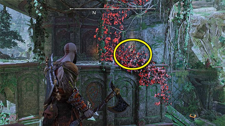 Skrzynia znajduje się na półce pod legowiskiem smoka i jest to wschodnia część Dżungli (dostępna dopiero po otwarciu tamy) - God of War Ragnarok: Dżungla (The Jungle), Vanaheim - sekrety, znajdźki - God of War Ragnarok - poradnik do gry